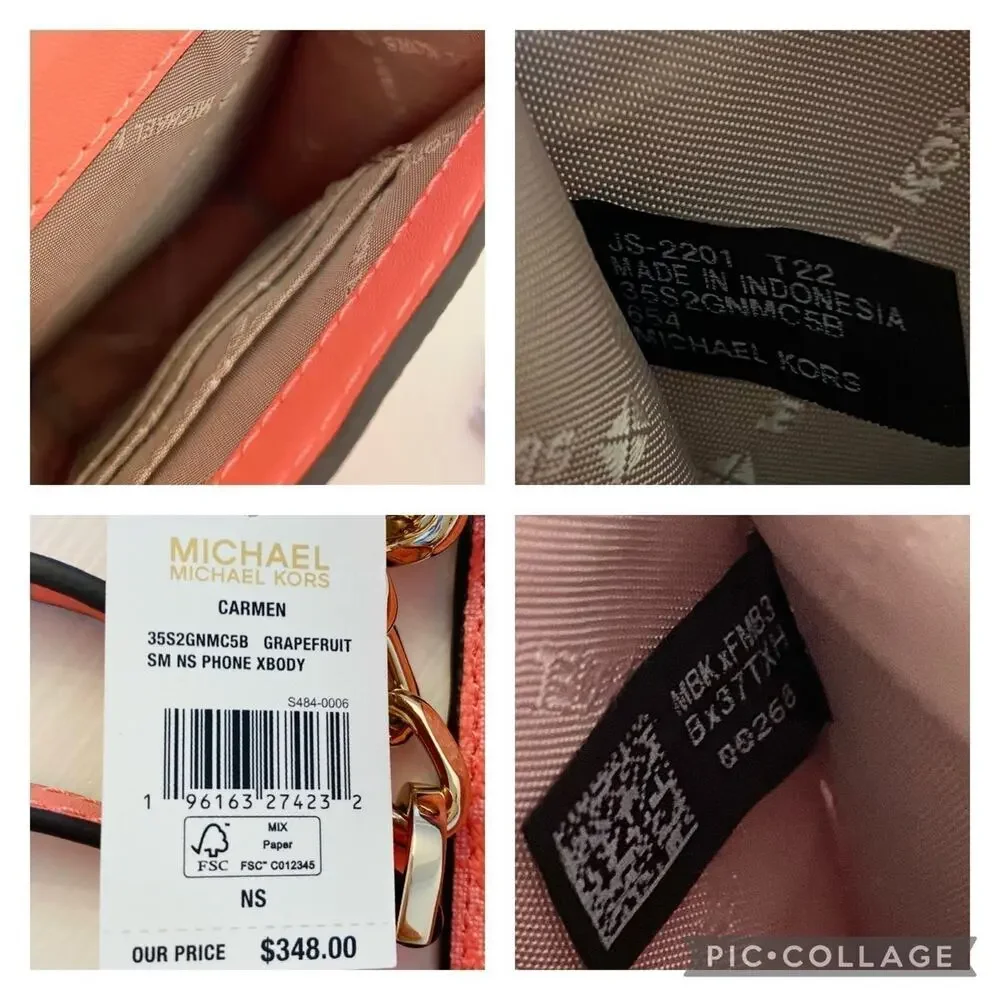 Michael Kors Purse Carmen Phone Crossbody Bag  Grapefruit - Picture 8 of 11